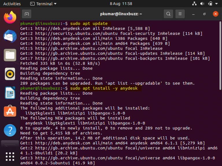 anydesk ubuntu install command